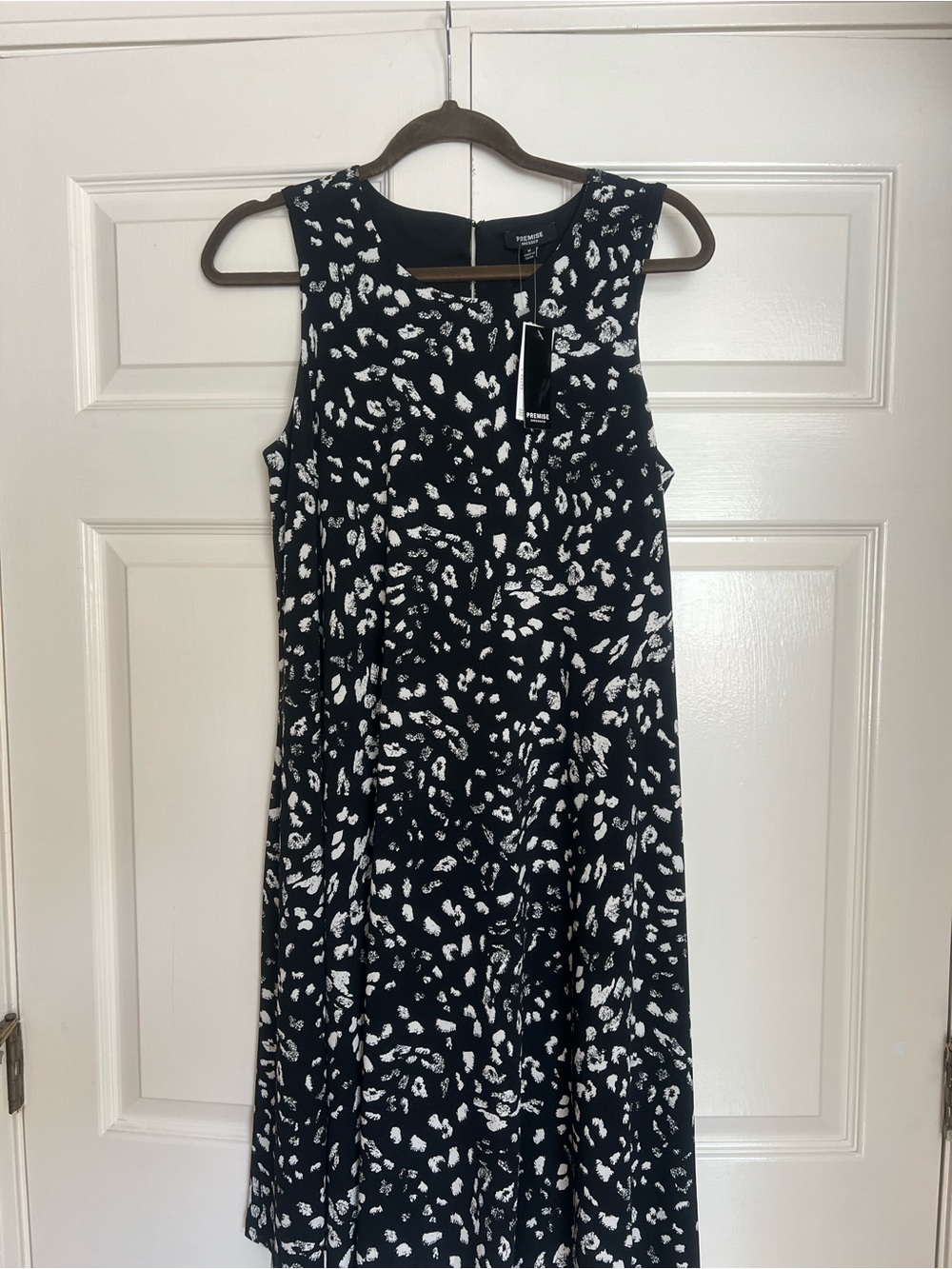 Premise Womens Black/White Spot Print Sleeveless Midi Dress Size Medium NWT
